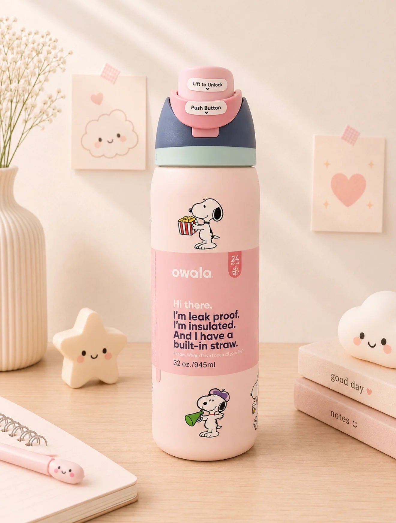 OWALA Snoopy de 32oz + Pajilla 2 en 1