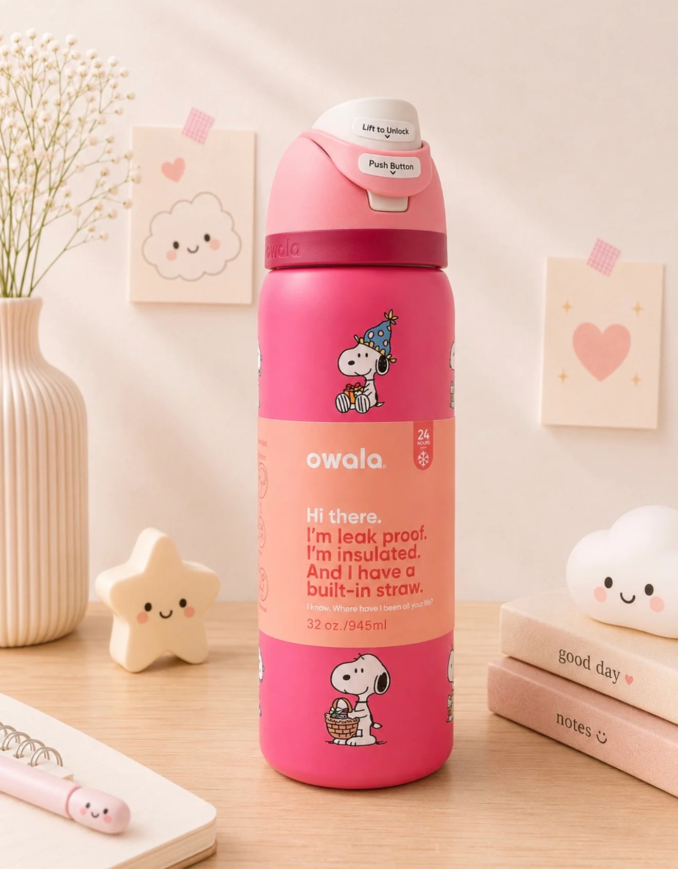 OWALA Snoopy de 32oz + Pajilla 2 en 1