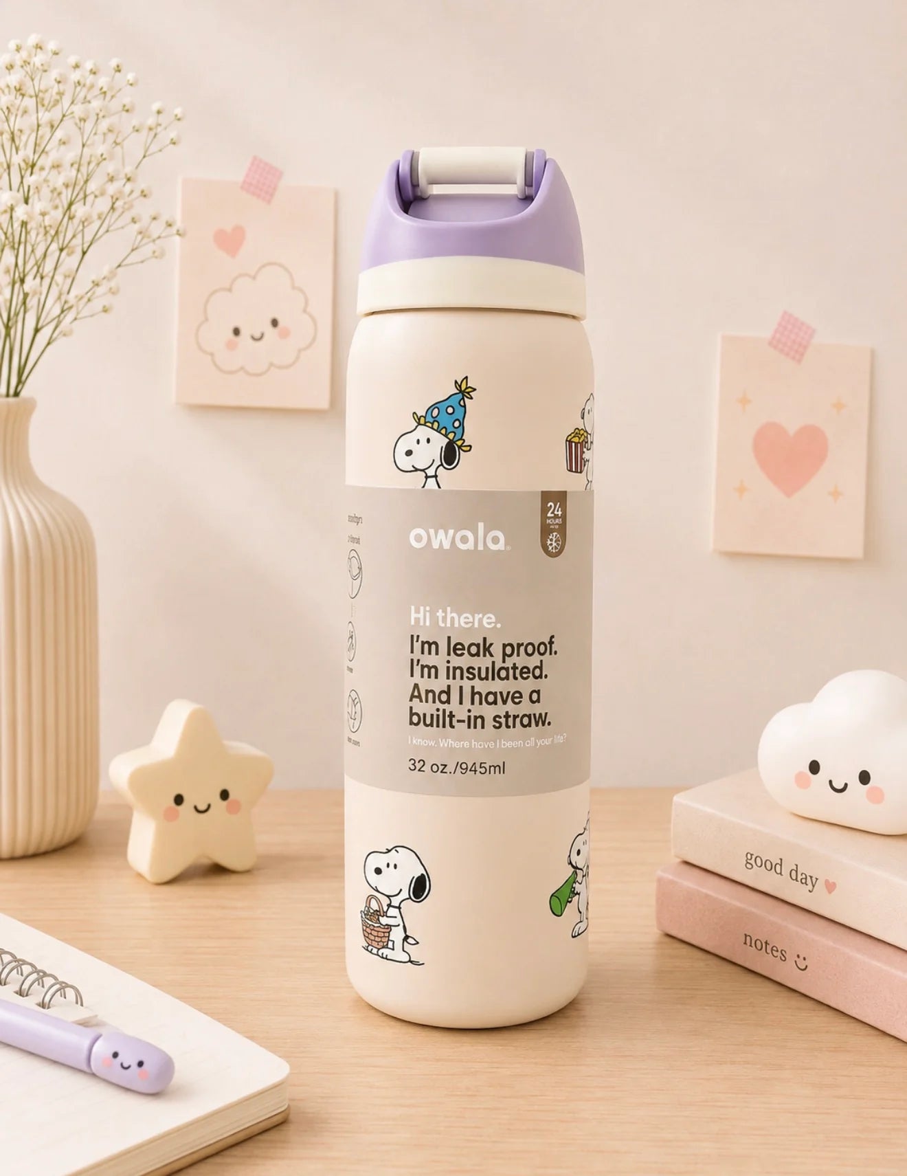 OWALA Snoopy de 32oz + Pajilla 2 en 1